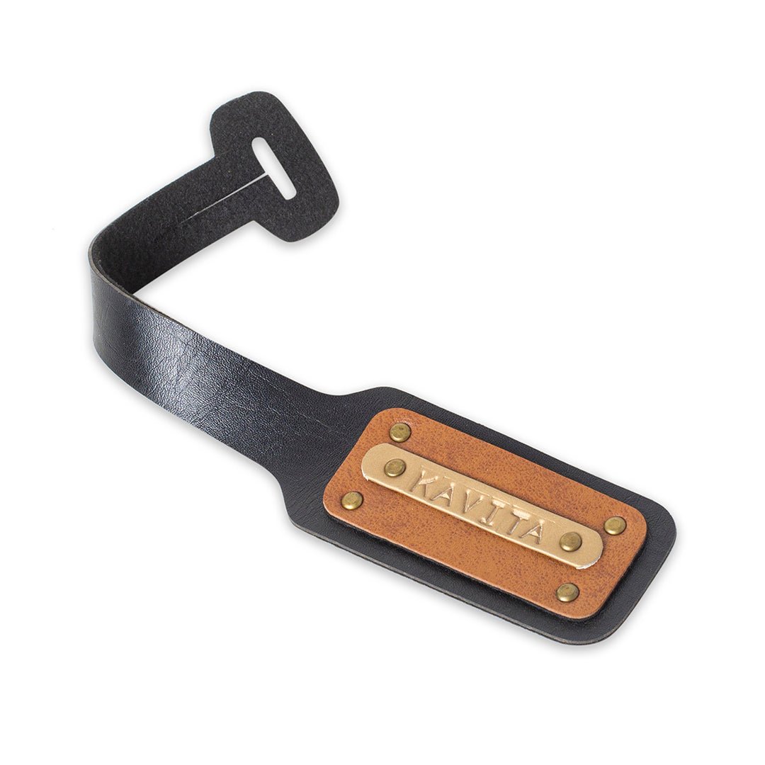 Personalised Luggage Tag - Black with Brown - The Signature Box