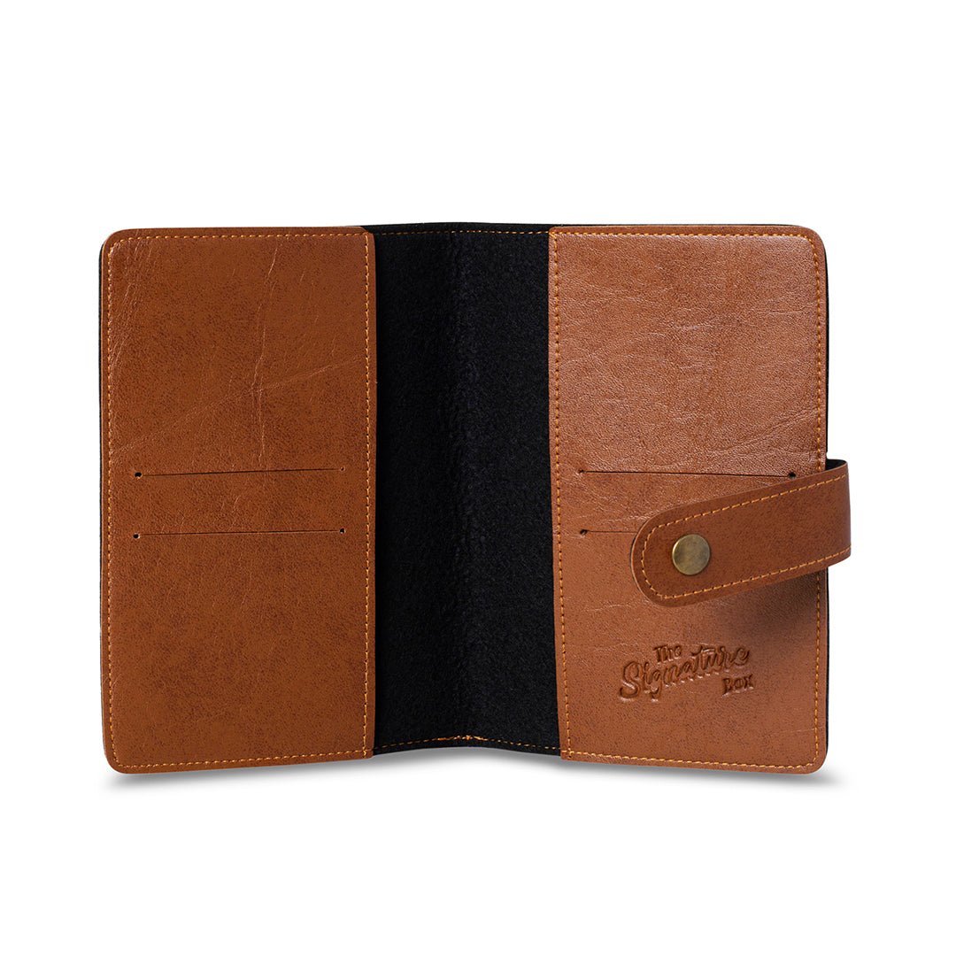 Personalised Passport Cover with Button - Brown - The Signature Box