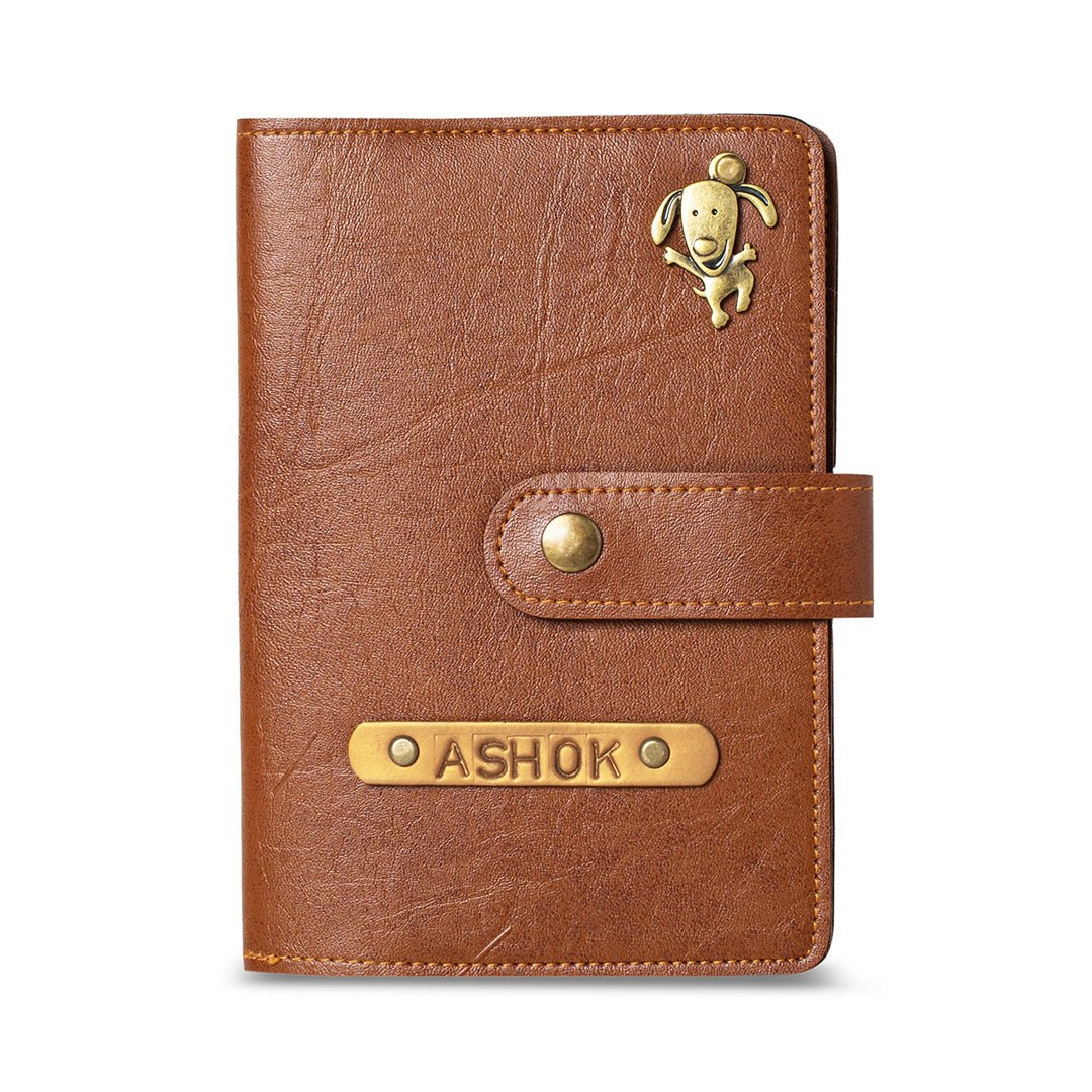 Personalised Passport Cover with Button - Brown - The Signature Box