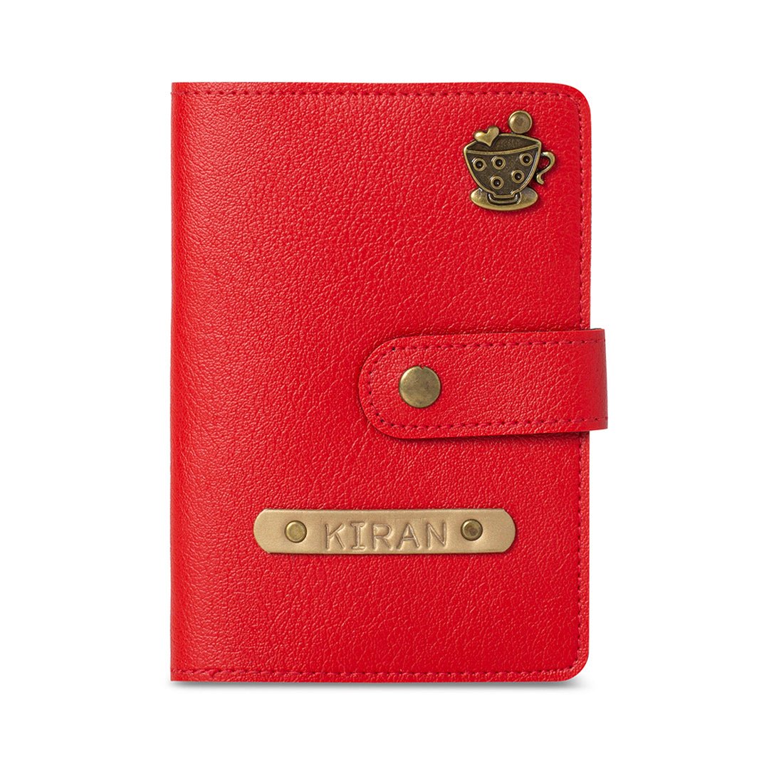 Personalised Passport Cover with Button - Red - The Signature Box