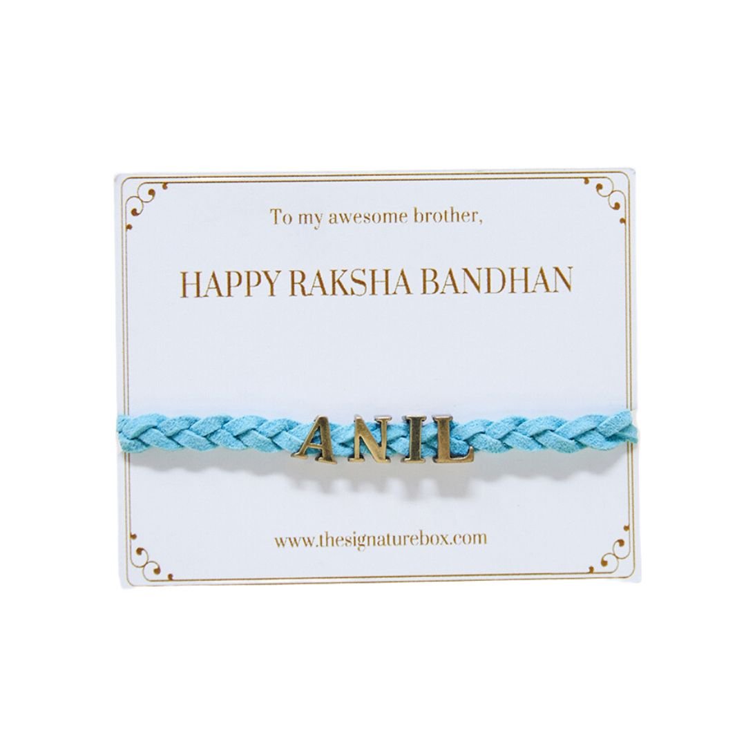 Personalised Rakhi With Name - Light Blue - The Signature Box