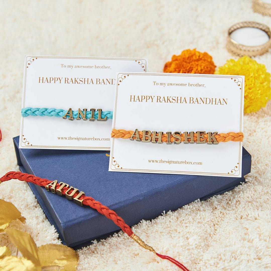 Personalised Rakhi With Name - Orange - The Signature Box