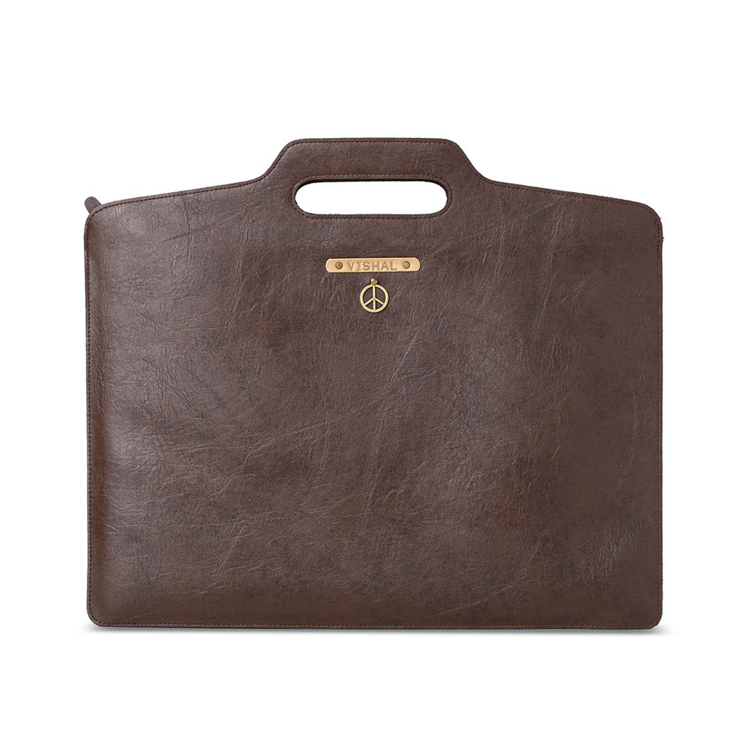Personalised Slim Laptop Bag - Dark brown - The Signature Box